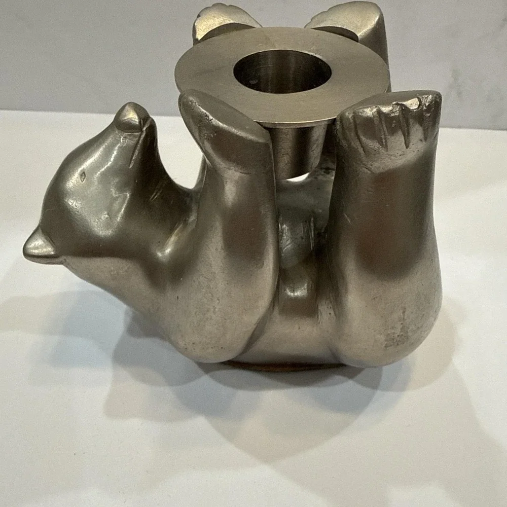 Vtg Restoration Hardware Candle Holder Polar Bear Silver Tone Holiday Winter